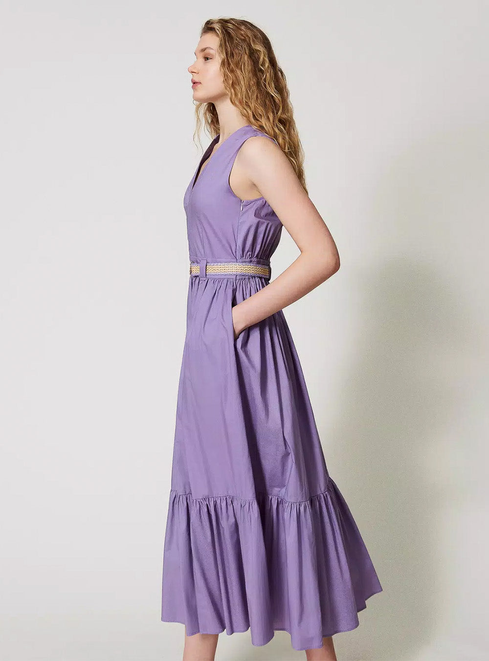 Twinset Long Poplin Dress with Flounce - Lavender