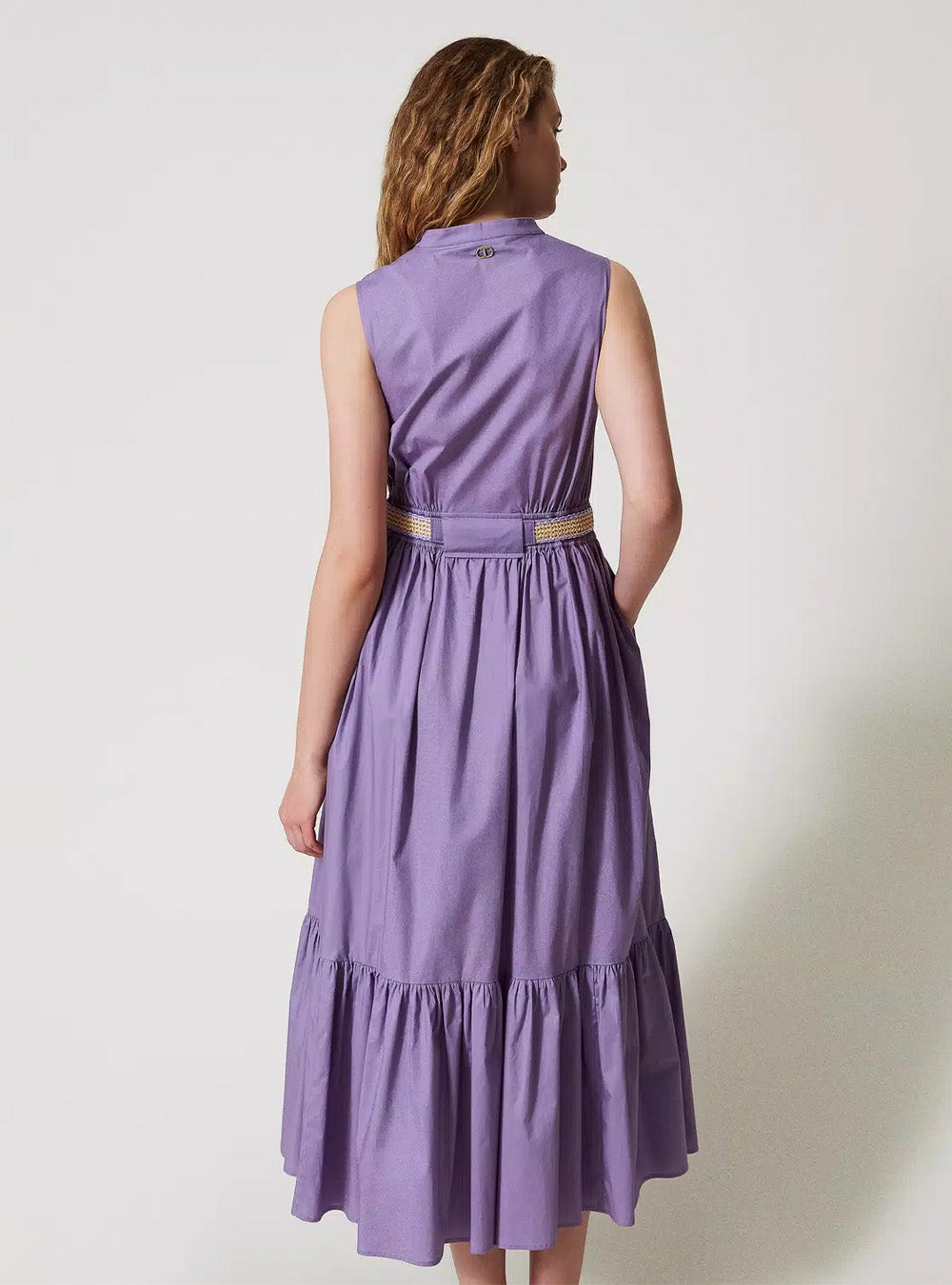Twinset Long Poplin Dress with Flounce - Lavender