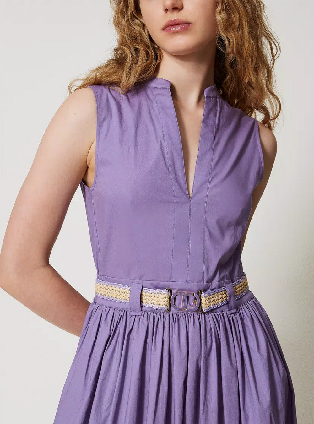 Twinset Long Poplin Dress with Flounce - Lavender
