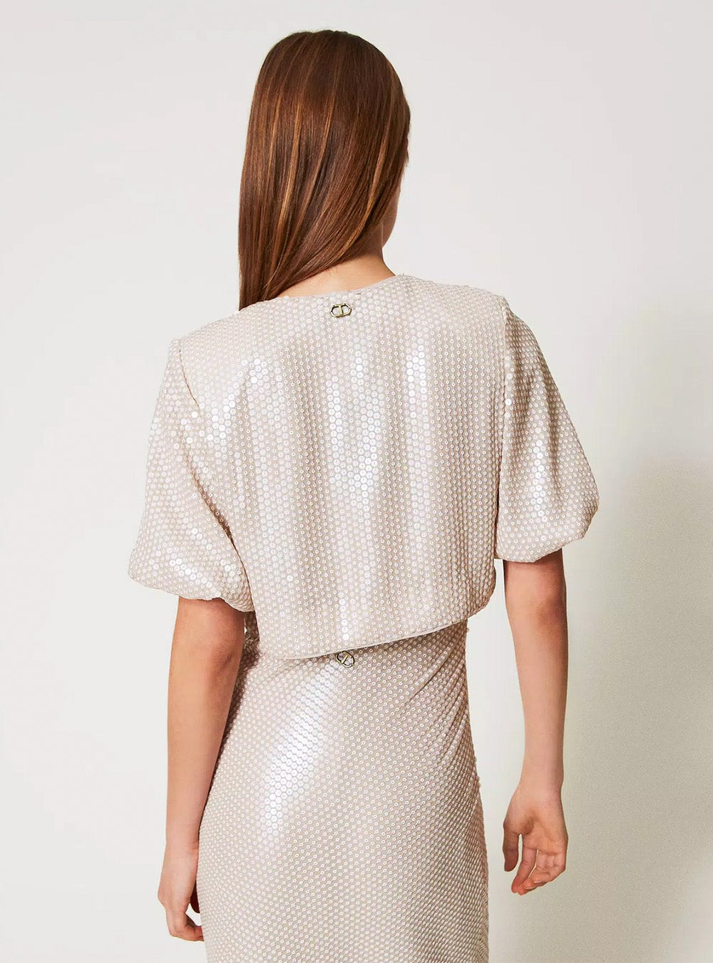 Twinset Shrug with Sequin Embroidery - Beige