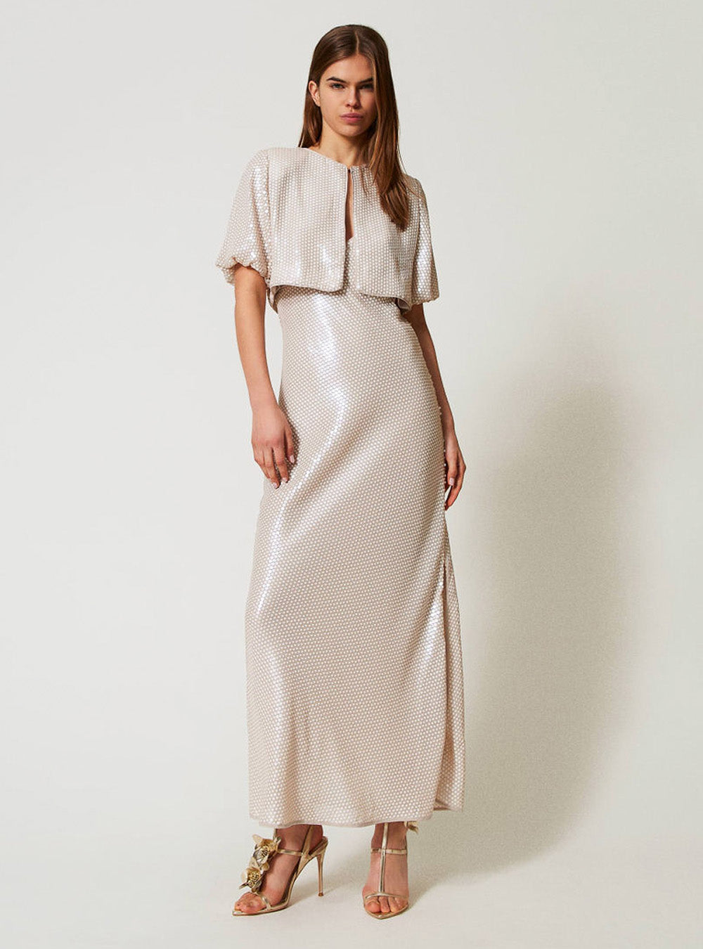 Twinset Shrug with Sequin Embroidery - Beige
