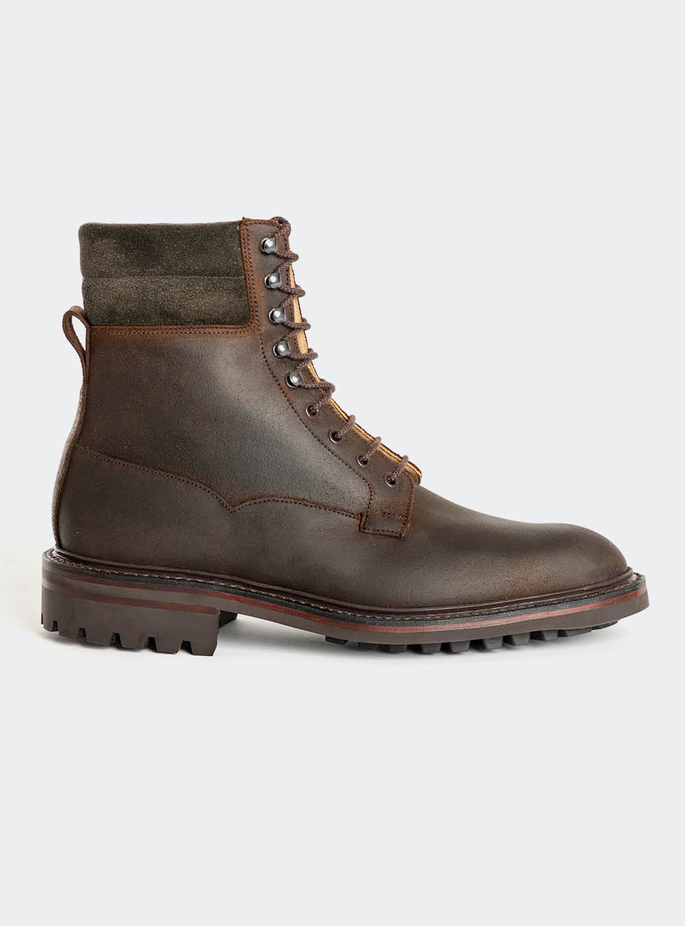 Crockett & Jones Ross - Dark Brown Rough-Out Suede & Earth Green Suede Collar