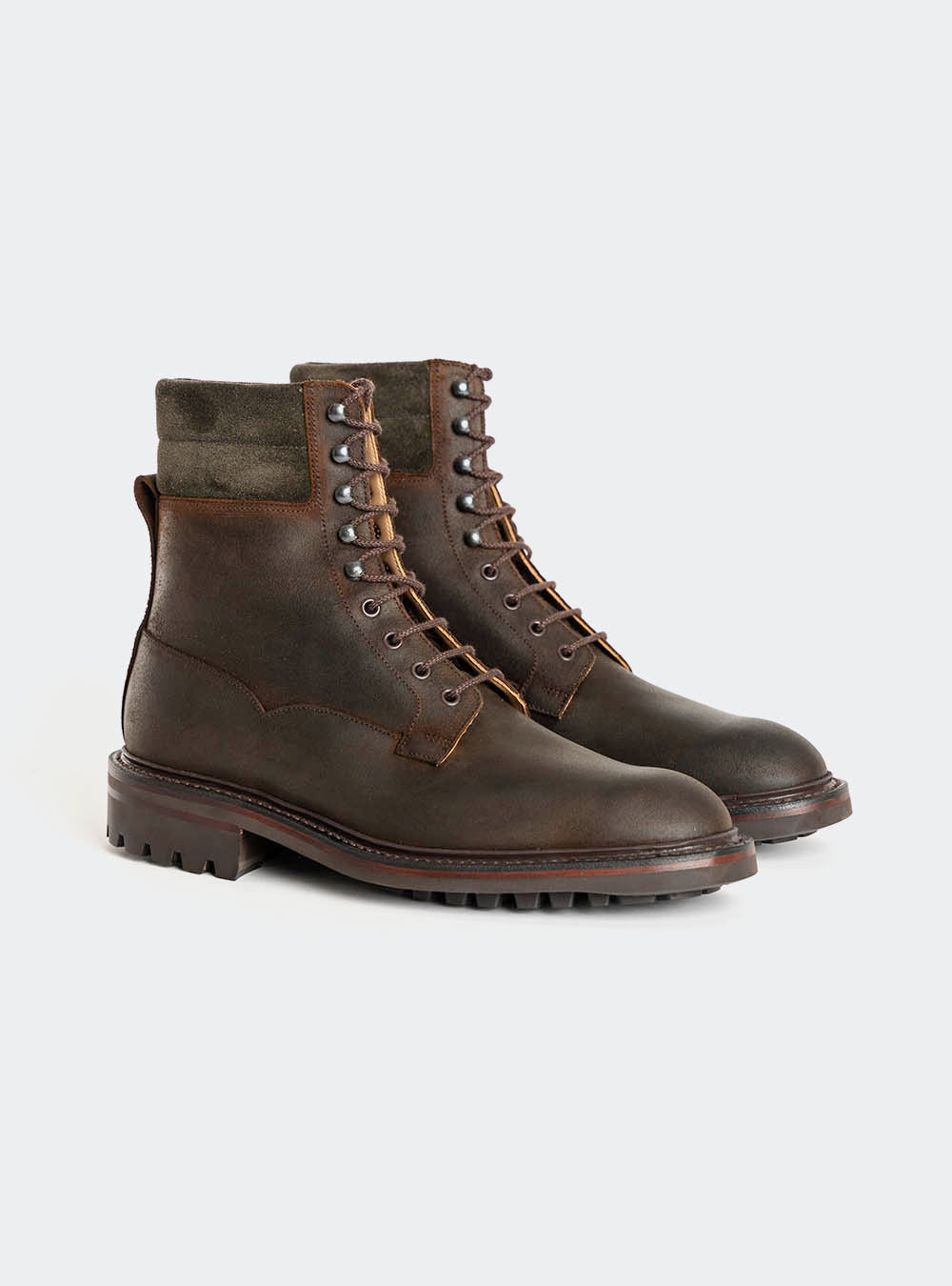 Crockett & Jones Ross - Dark Brown Rough-Out Suede & Earth Green Suede Collar