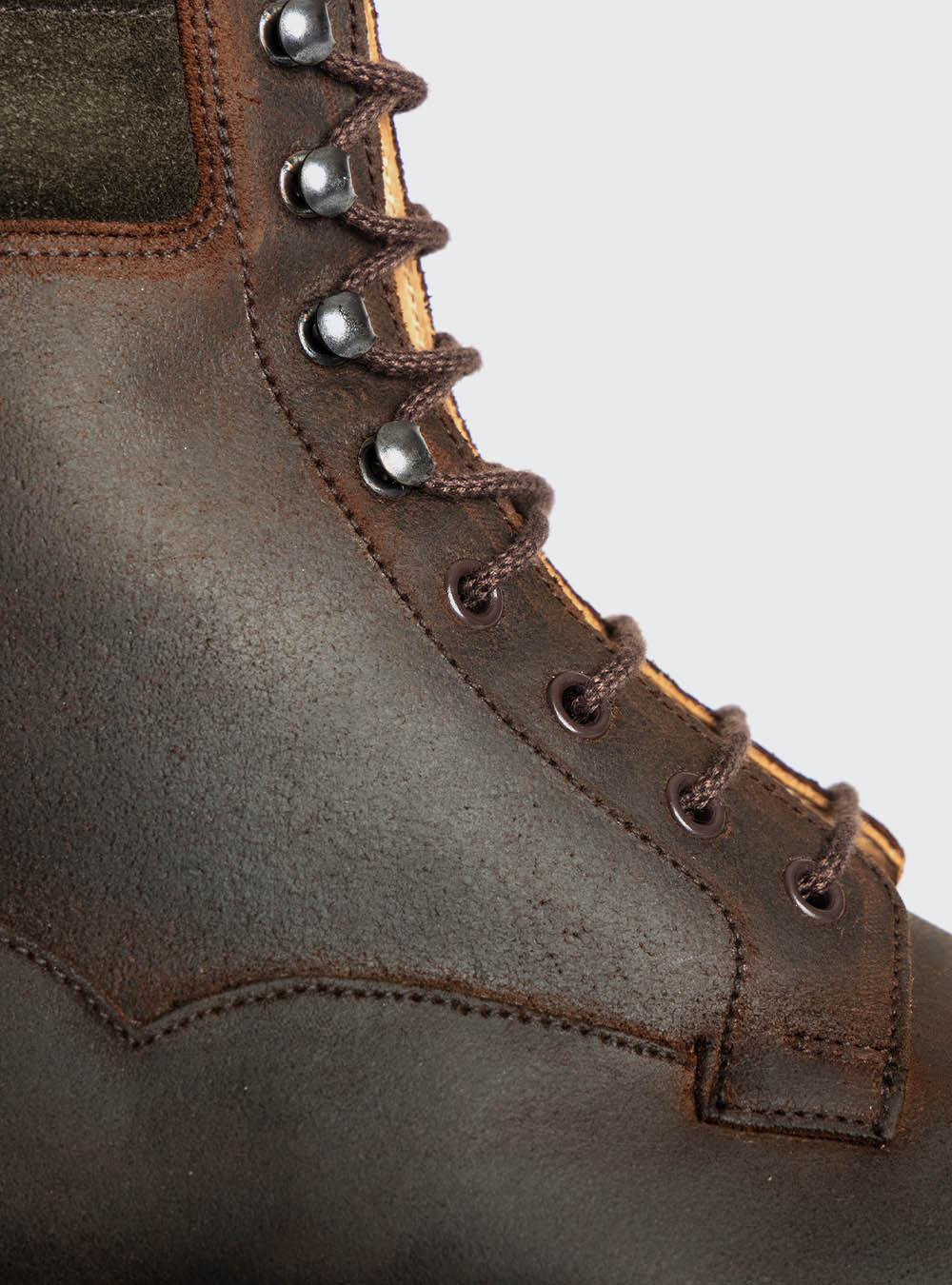 Crockett & Jones Ross - Dark Brown Rough-Out Suede & Earth Green Suede Collar