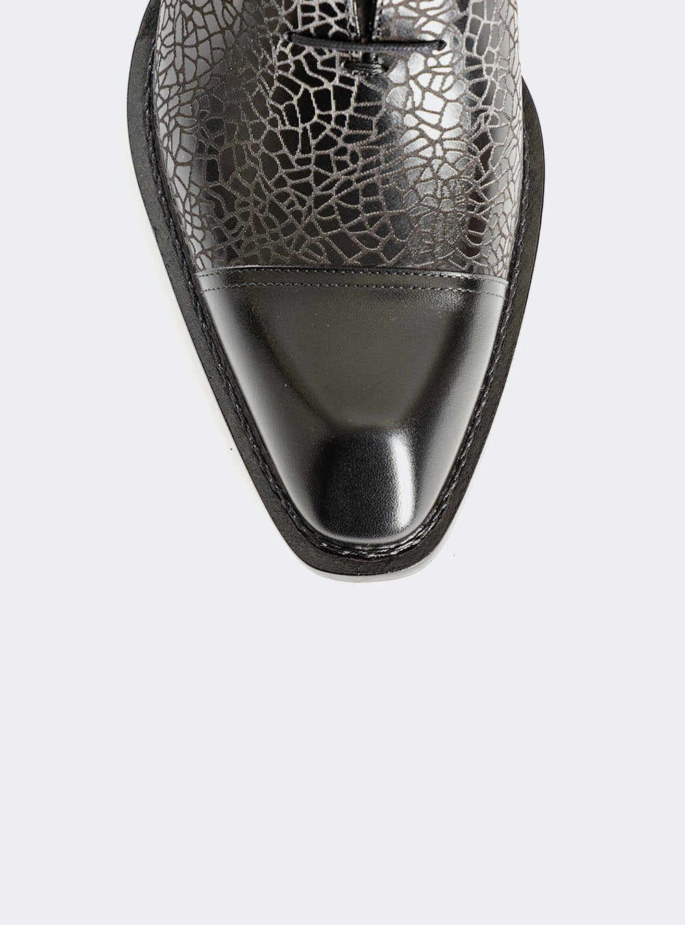 Mezlan 21309 Cap Toe Asymmetric Embossed Calf Oxford - Black