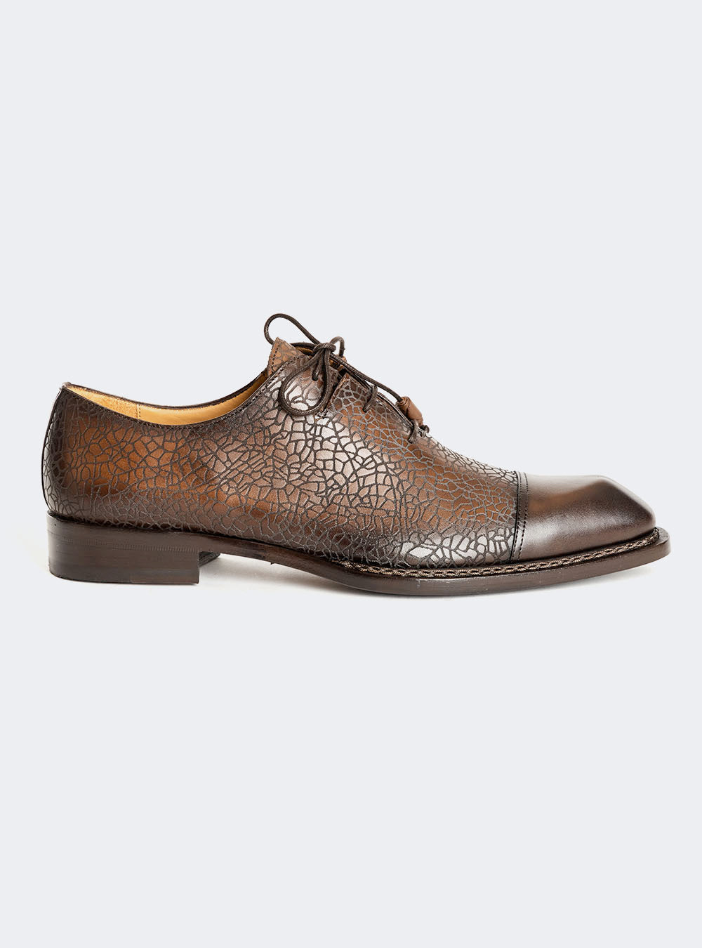 Mezlan 21309 Cap Toe Asymmetric Embossed Calf Oxford - Chocolate