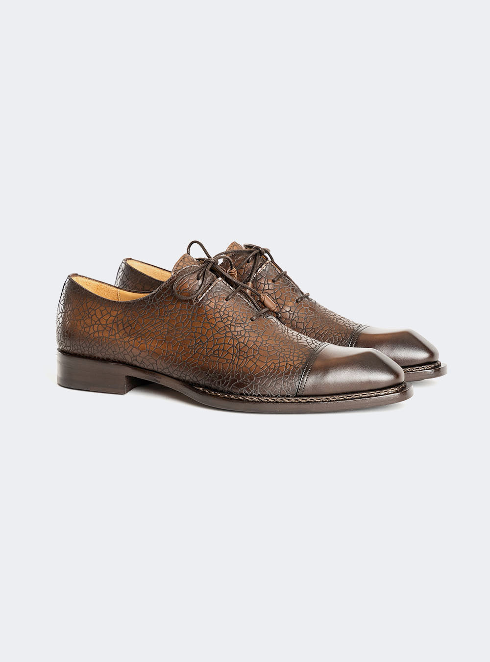 Mezlan 21309 Cap Toe Asymmetric Embossed Calf Oxford - Chocolate