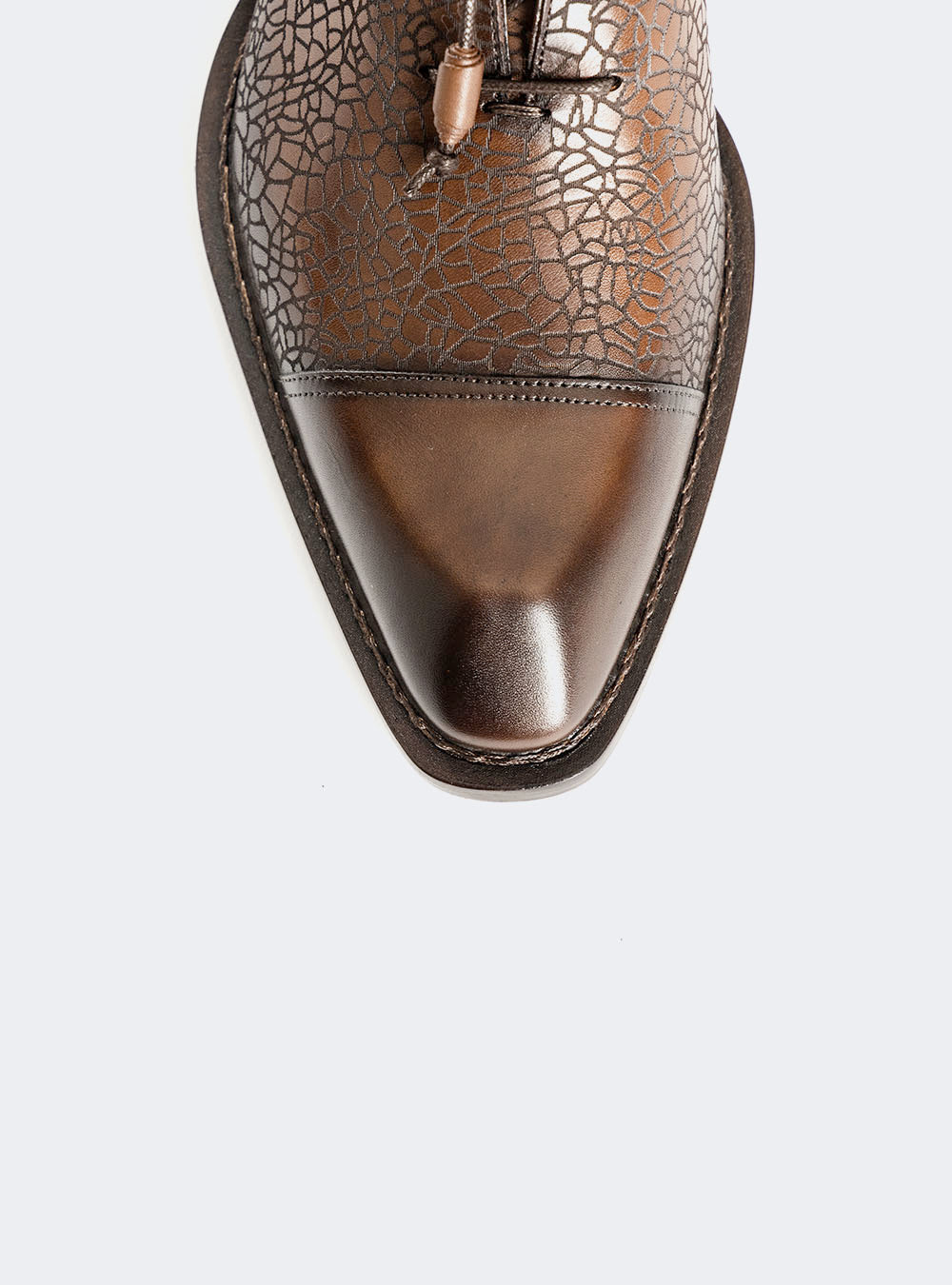 Mezlan 21309 Cap Toe Asymmetric Embossed Calf Oxford - Chocolate