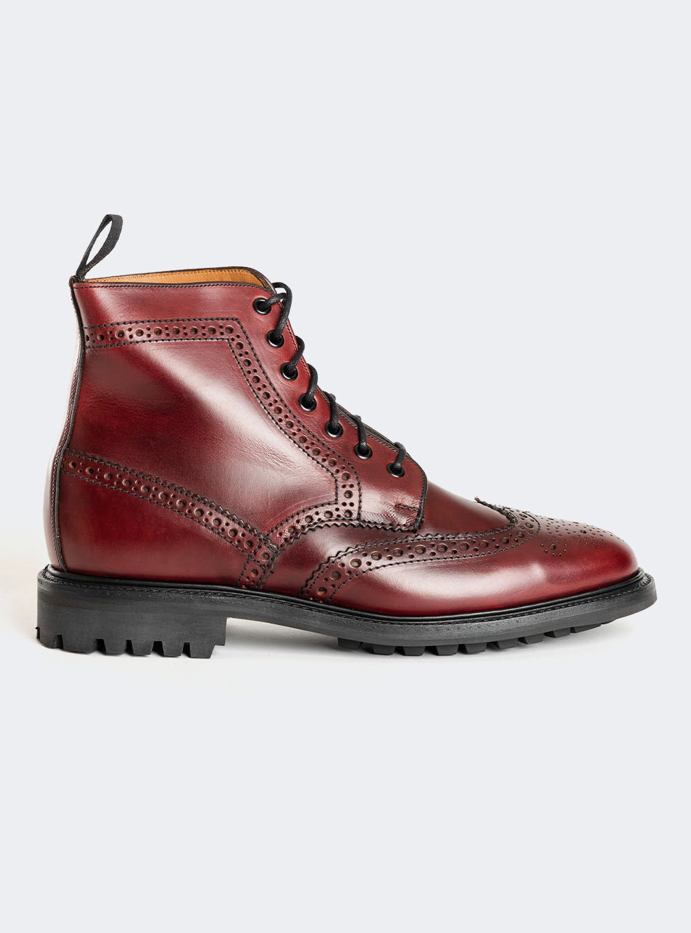 Sanders 2453 Wing-Tip Derby Boot - Burgundy Waxy Pull-Up Calf