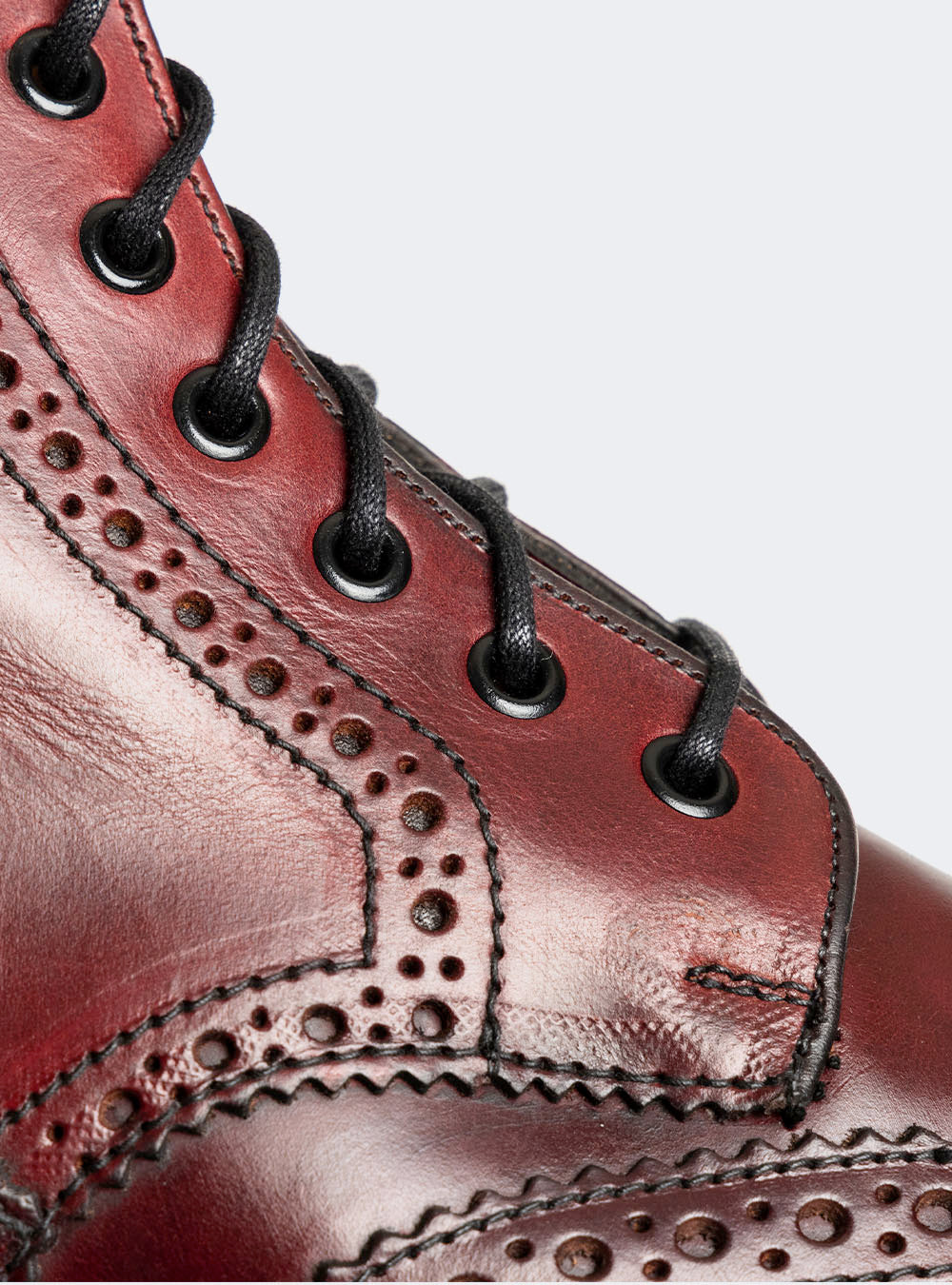 Sanders 2453 Wing-Tip Derby Boot - Burgundy Waxy Pull-Up Calf