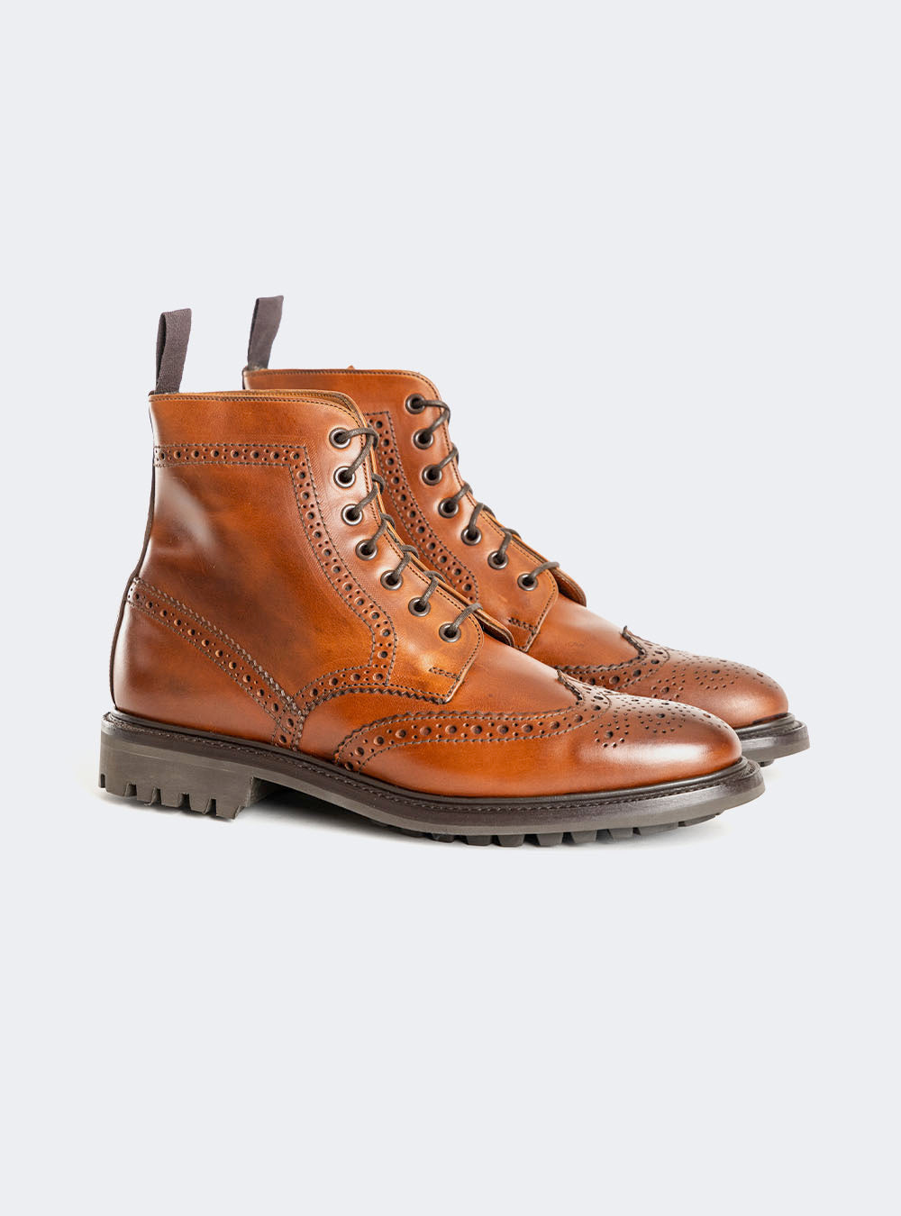 Sanders 2453 Wing-Tip Derby Boot - Tan Waxy Pull-Up Calf