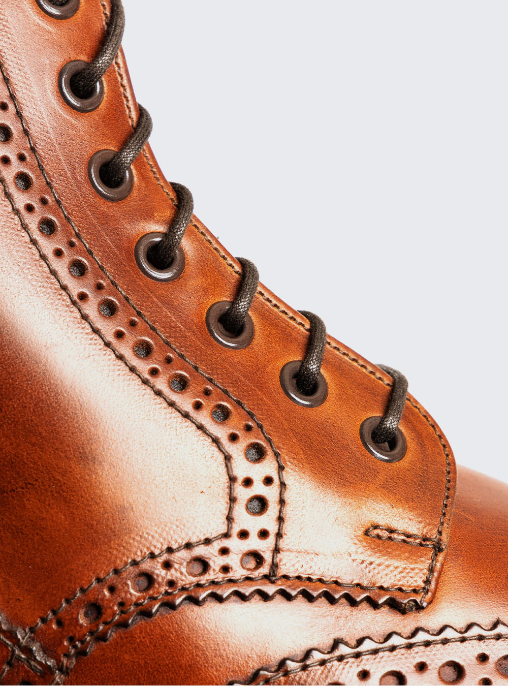 Sanders 2453 Wing-Tip Derby Boot - Tan Waxy Pull-Up Calf
