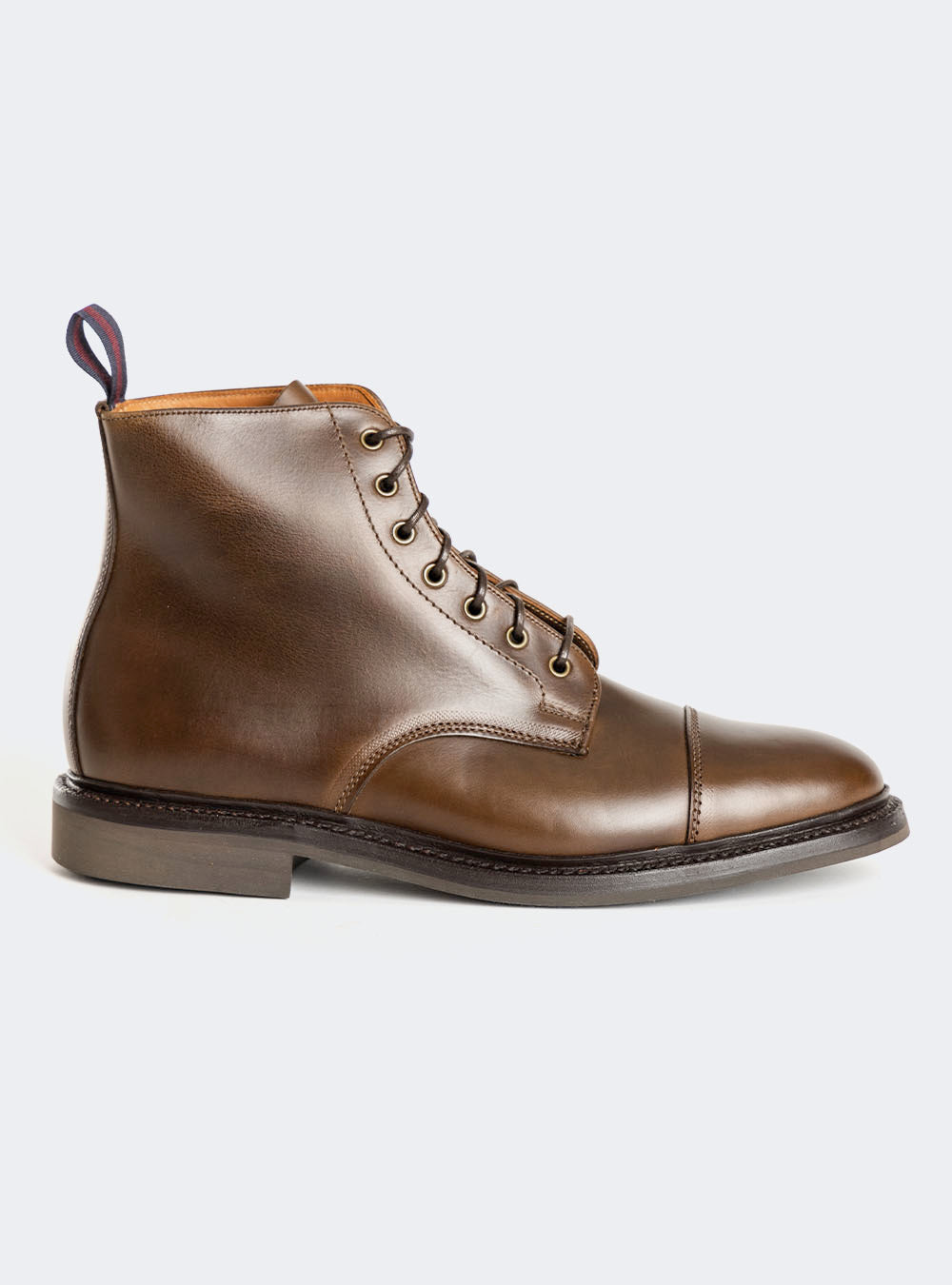 Sanders 2605 Toe-Cap Derby Boot - Dark Brown Waxy Pull-Up Calf