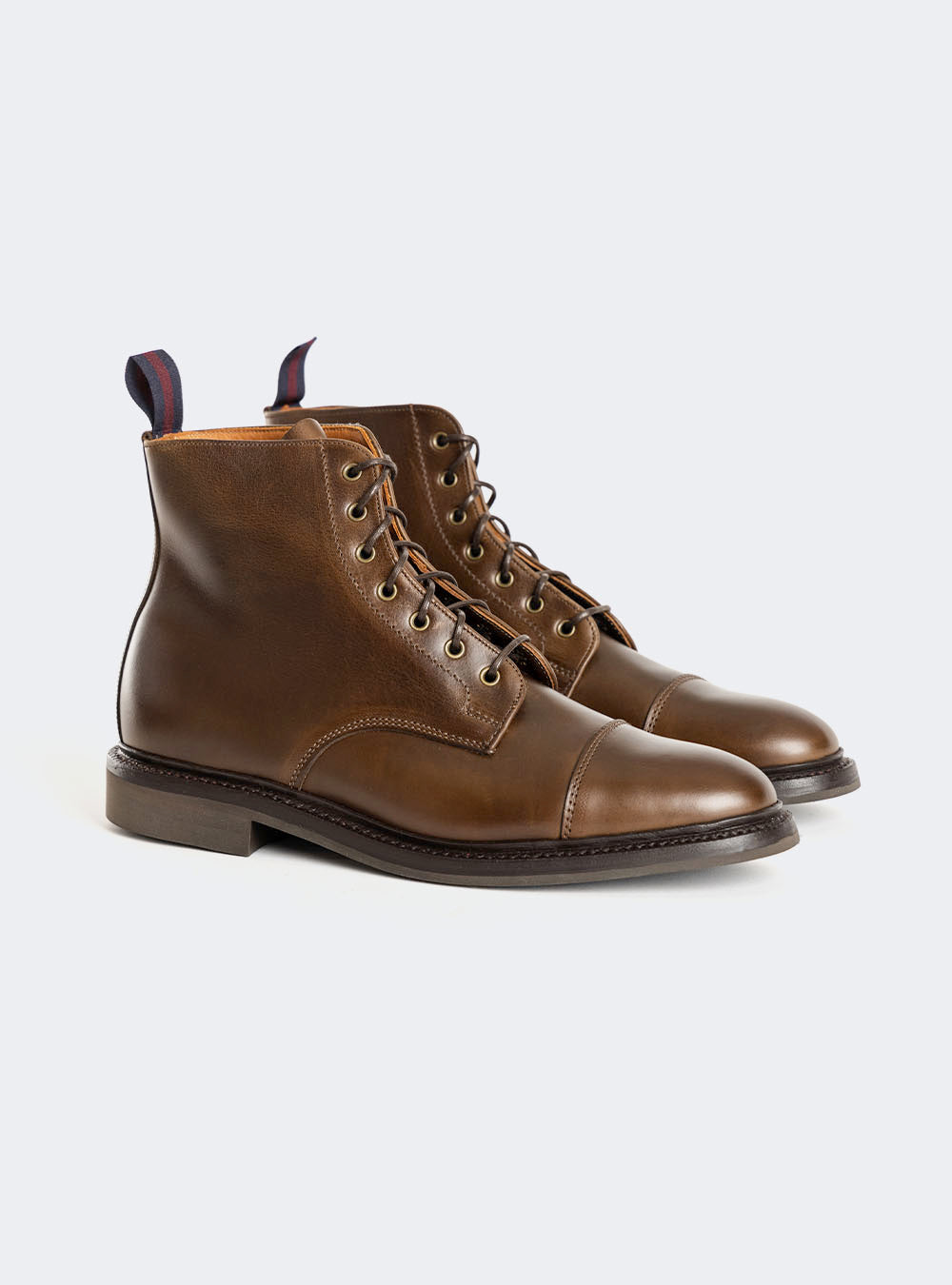 Sanders 2605 Toe-Cap Derby Boot - Dark Brown Waxy Pull-Up Calf