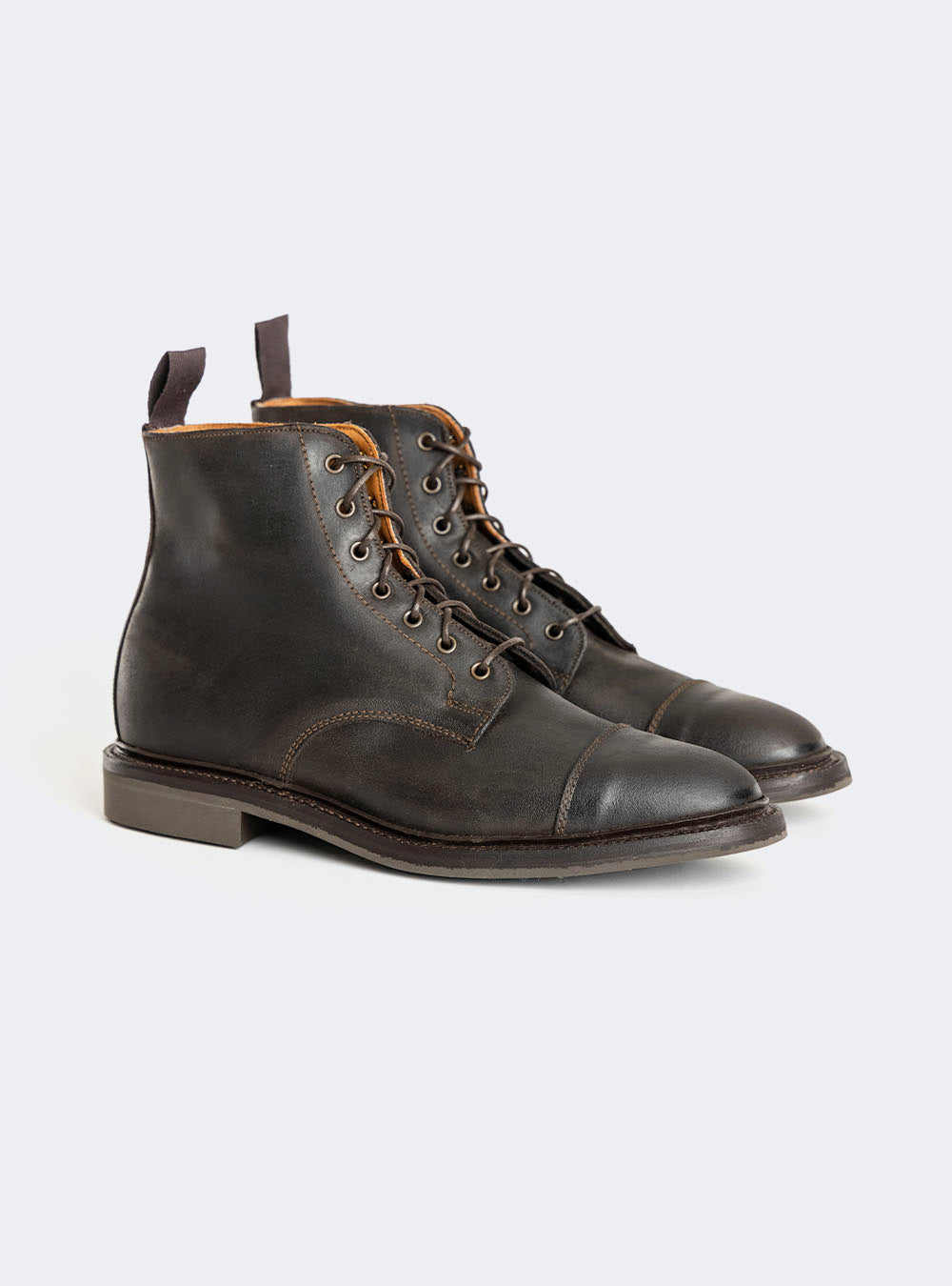 Sanders 2605 Toe-Cap Derby Boot - Kenia Dark Brown Waxy Suede