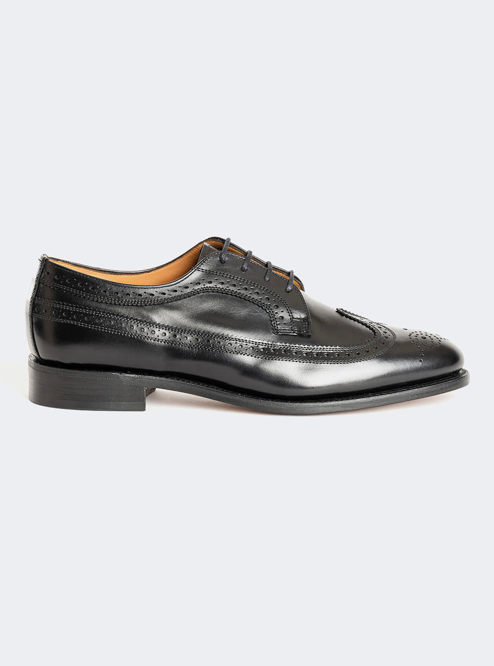 Sanders 2877 Longwing Brogue Derby Dress Shoe - Black Calf