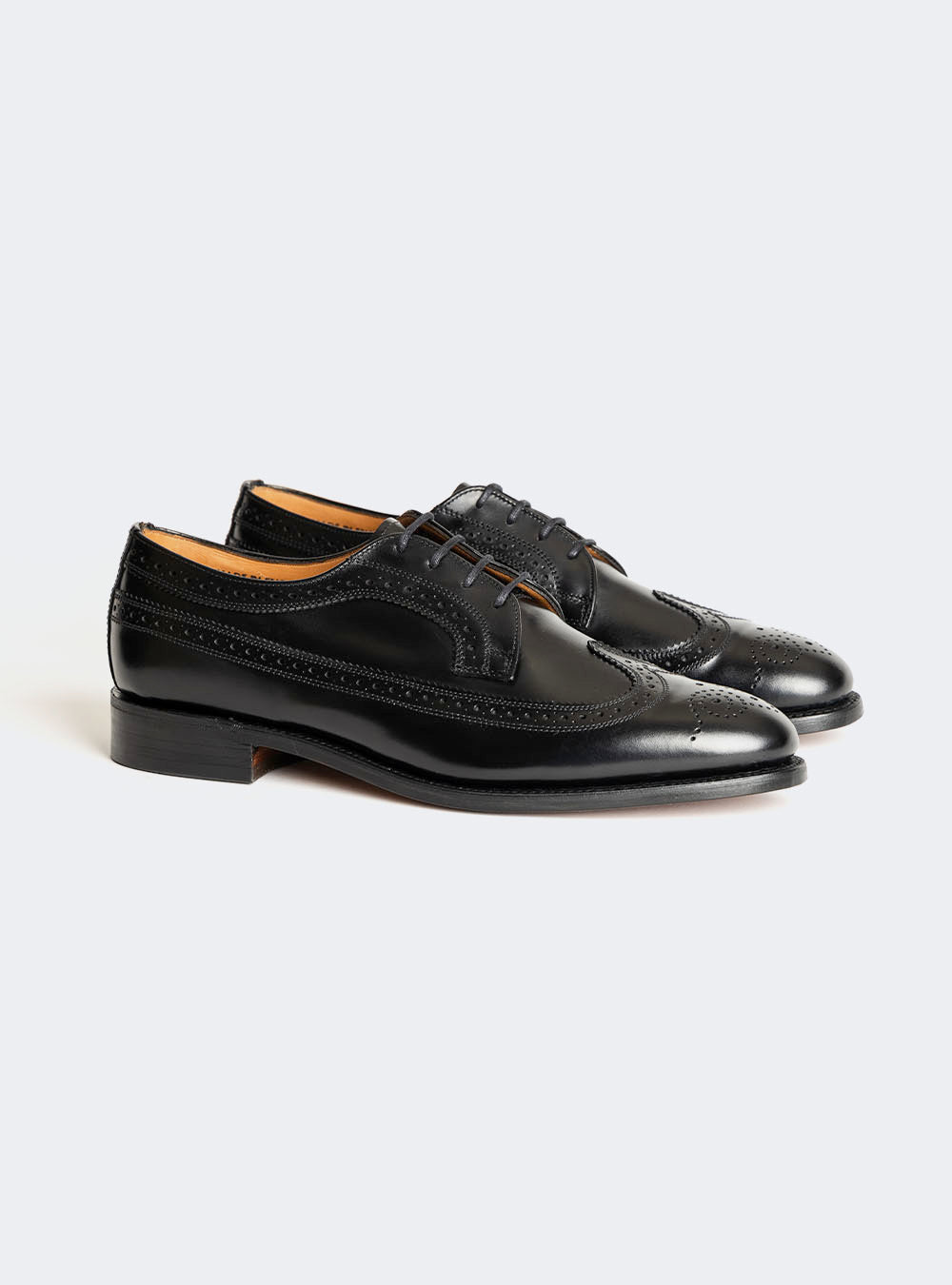 Sanders 2877 Longwing Brogue Derby Dress Shoe - Black Calf