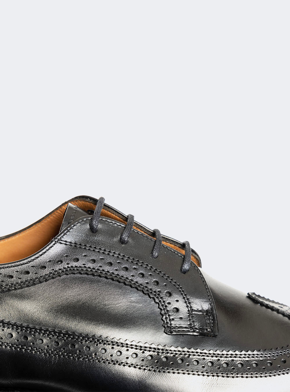 Sanders 2877 Longwing Brogue Derby Dress Shoe - Black Calf