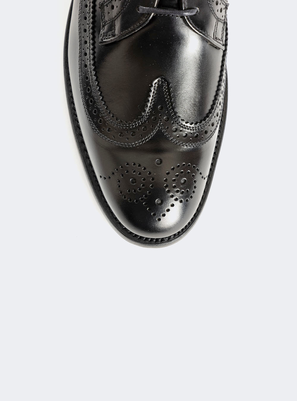 Sanders 2877 Longwing Brogue Derby Dress Shoe - Black Calf